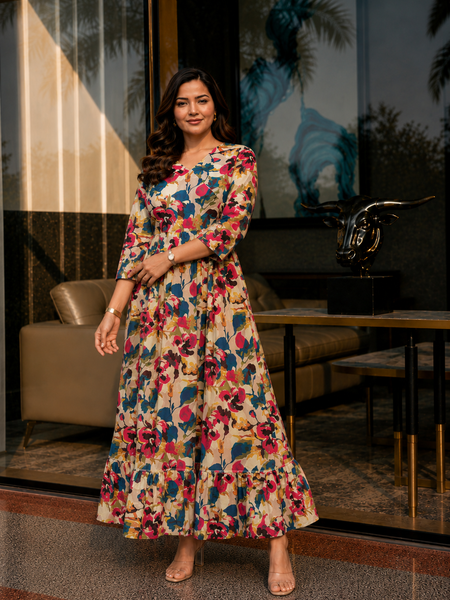 Multicolor Floral Print Wrap Style Kurti