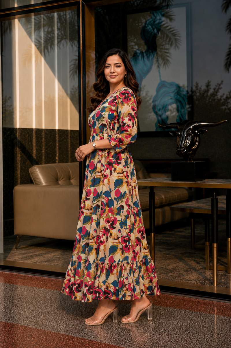 Multicolor Floral Print Wrap Style Kurti
