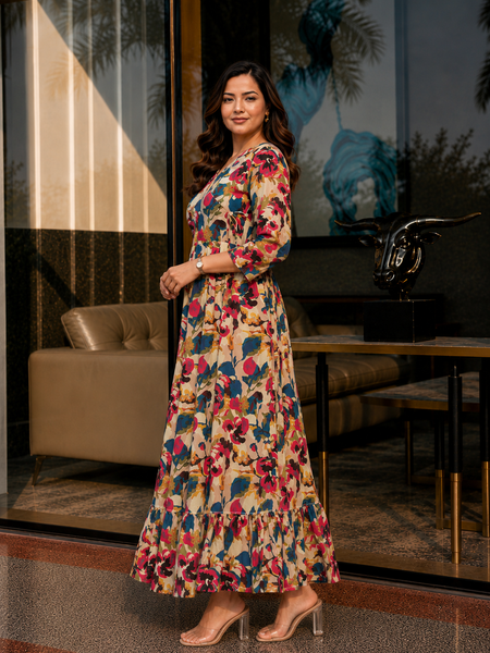 Multicolor Floral Print Wrap Style Kurti
