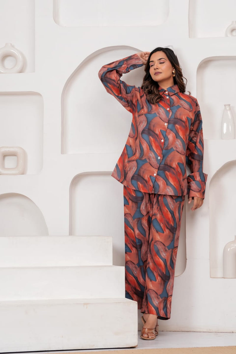 Abstract Print Rayon Co-Ord Set