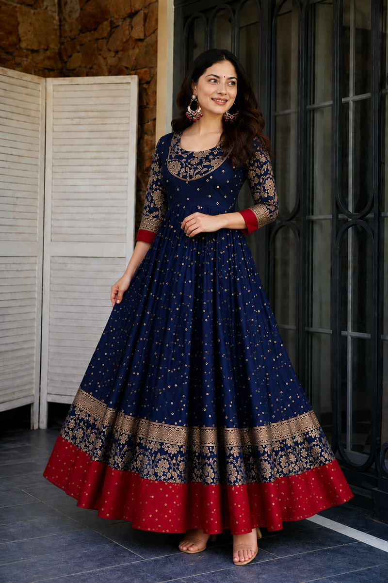 Elegant Navy Blue Anarkali Dress