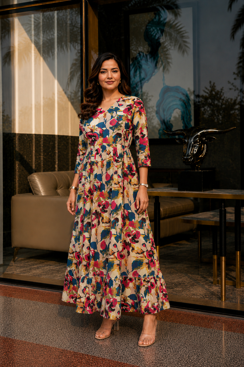 Multicolor Floral Print Wrap Style Kurti