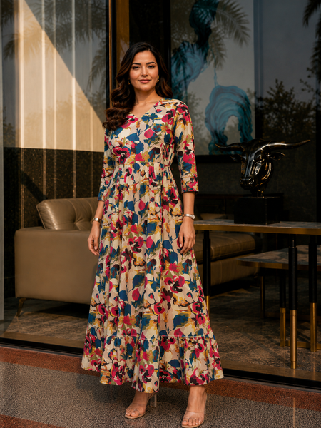 Multicolor Floral Print Wrap Style Kurti