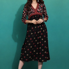 Classic Black Printed Rayon Kurta for Women