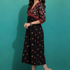 Classic Black Printed Rayon Kurta for Women