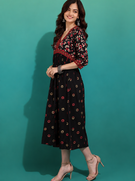 Classic Black Printed Rayon Kurta for Women