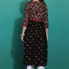 Classic Black Printed Rayon Kurta for Women