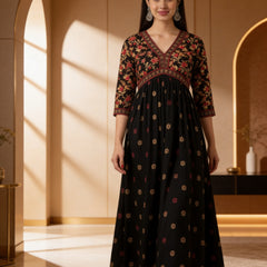 Classic Black Printed Rayon Kurta for Women