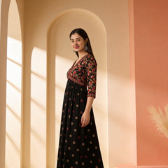Classic Black Printed Rayon Kurta for Women