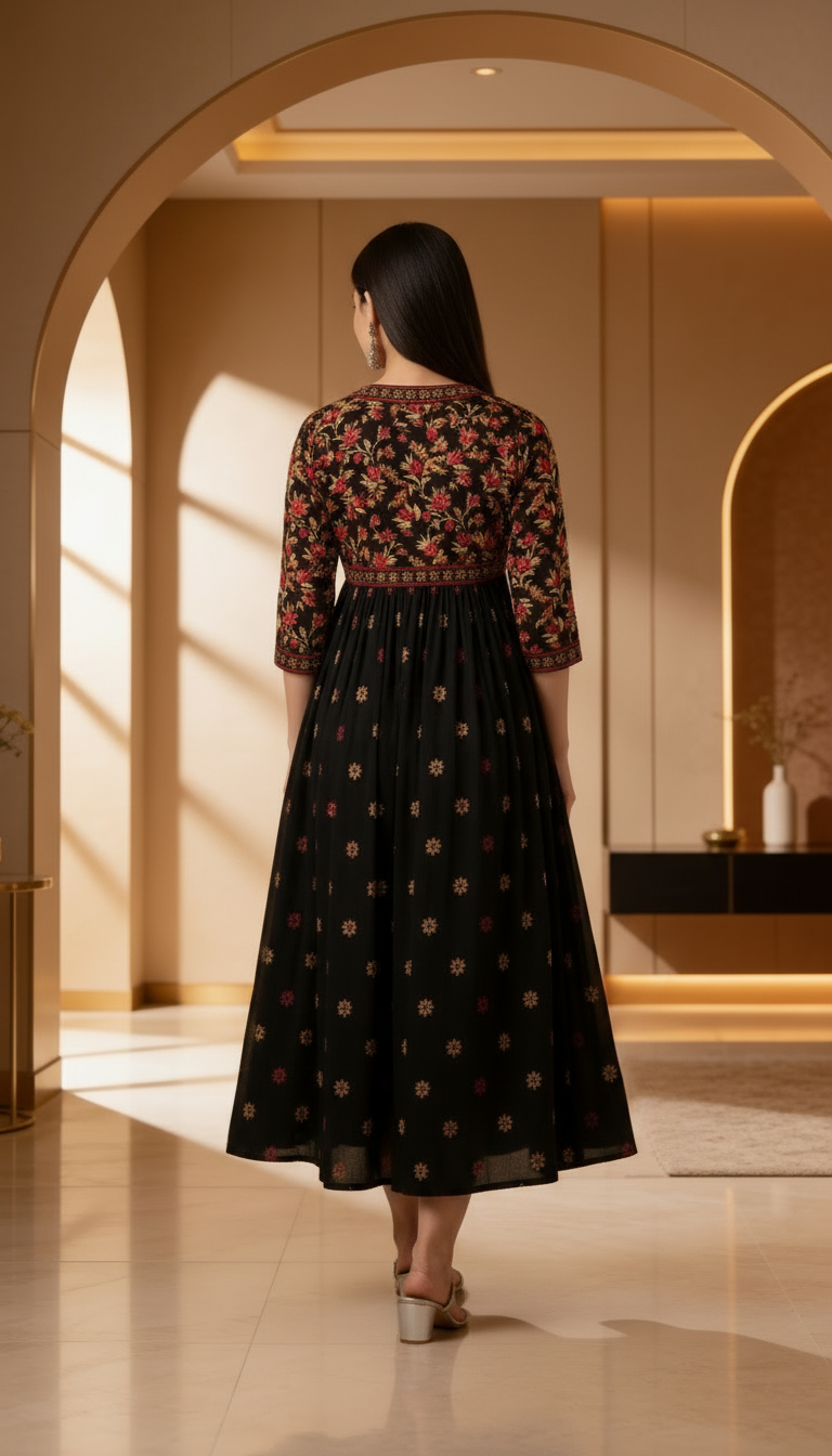 Classic Black Printed Rayon Kurta for Women