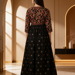 Classic Black Printed Rayon Kurta for Women
